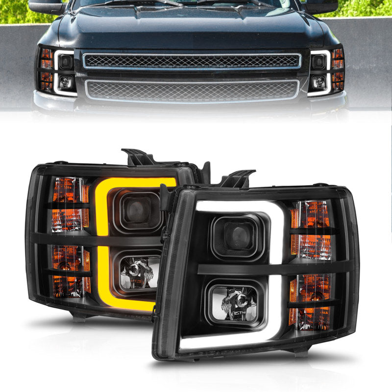 ANZO 2007-2013 Chevrolet Silverado 1500 Projector w/ Light Bar Black Housing w/ Sequential-Headlights-Deviate Dezigns (DV8DZ9)