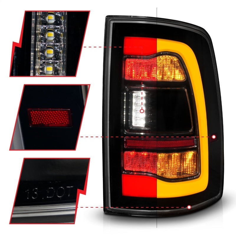 ANZO 09-18 Dodge Ram 1500 Sequential LED Taillights Smoke Black w/Switchback Amber Signal-Tail Lights-Deviate Dezigns (DV8DZ9)