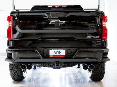 AWE Tuning 22-23 GMC Sierra 1500 AT4X 6.2L 0FG Catback Split Dual (Flat Bumper) - Chrome Silver Tips-Catback-Deviate Dezigns (DV8DZ9)