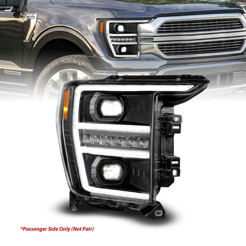 Anzo 21-23 Ford F150 LED Projector Headlight w/Switchback+Sequential - Black (Passenger Side Only)-Headlights-Deviate Dezigns (DV8DZ9)