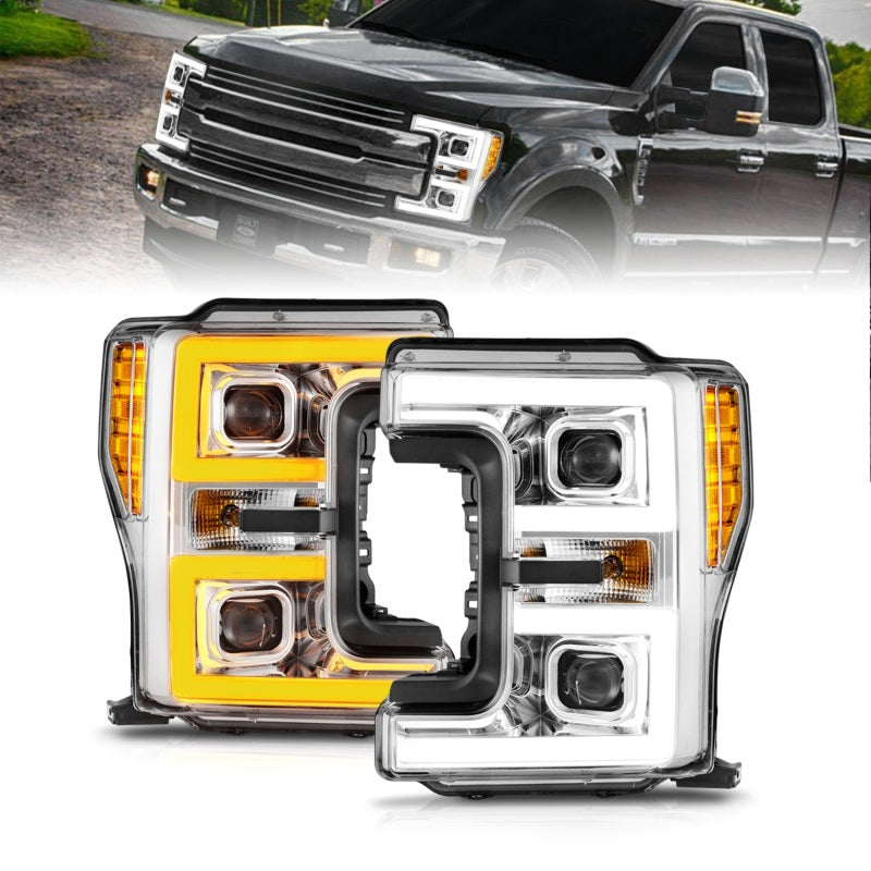 ANZO 17-19 Ford F-250/350/450 SD (w/o Factory LED HL) LED Proj Headlights w/Light Bar Switchback Chr-Headlights-Deviate Dezigns (DV8DZ9)