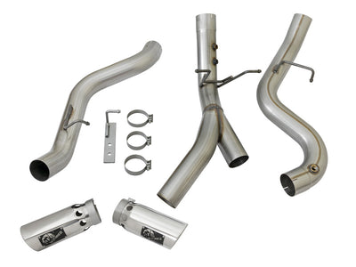 aFe ATLAS 4in DPF-Back Alum Steel Exhaust System w/Dual Exit Polished Tip 2017 GM Duramax 6.6L (td)-DPF Back-Deviate Dezigns (DV8DZ9)