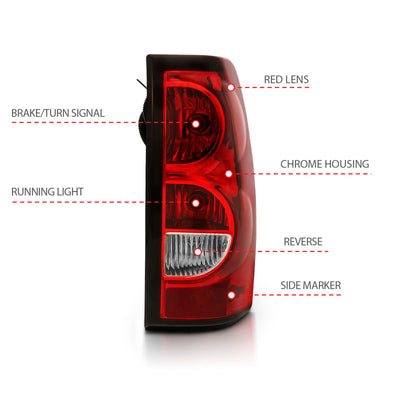 ANZO 2004-2007 Chevy Silverado Taillight Red/Clear Lens w/Black Trim (OE Replacement)-Tail Lights-Deviate Dezigns (DV8DZ9)