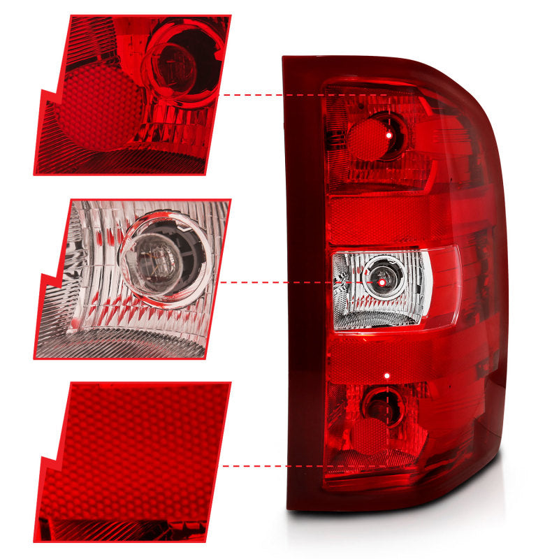 ANZO 2007-2013 Chevy Silverado Taillight Red/Clear Lens (OE Replacement)-Tail Lights-Deviate Dezigns (DV8DZ9)