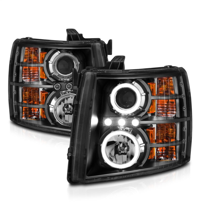 ANZO 2007-2013 Chevrolet Silverado 1500 Projector Headlights w/ Halo Black-Headlights-Deviate Dezigns (DV8DZ9)