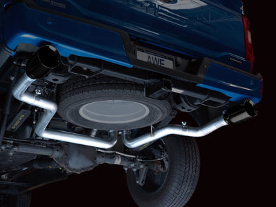 AWE 0FG 21+ Ford F150 Dual Split Rear Cat-Back Exhaust- 5in Diamond Black Tips-Catback-Deviate Dezigns (DV8DZ9)