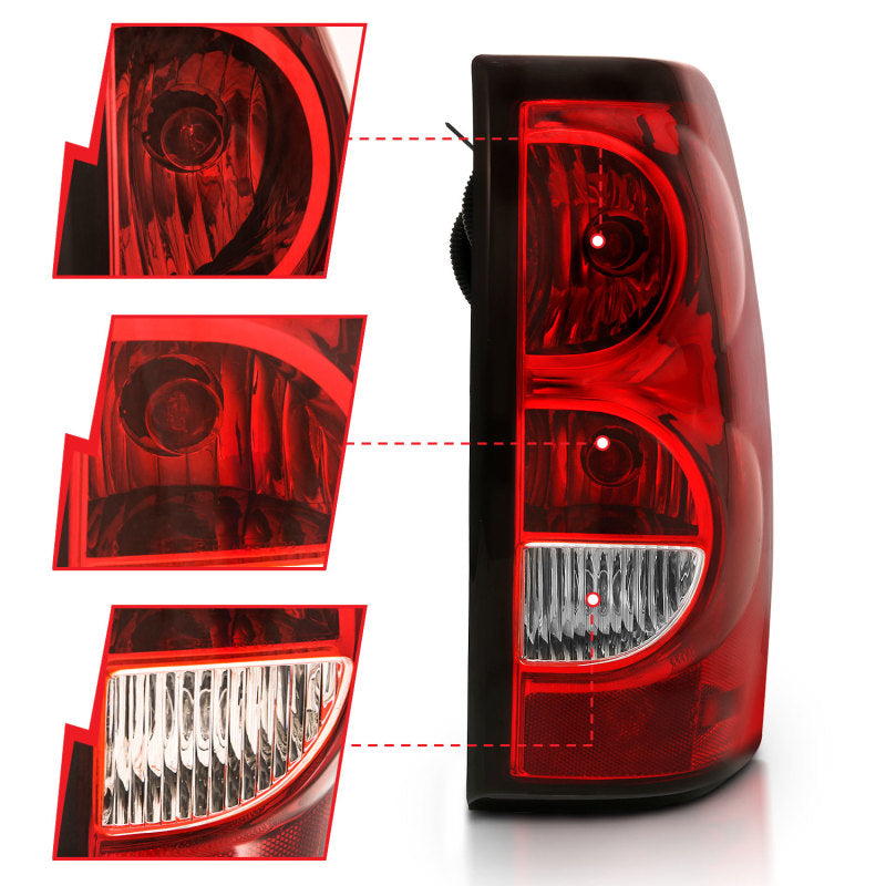 ANZO 2004-2007 Chevy Silverado Taillight Red/Clear Lens w/Black Trim (OE Replacement)-Tail Lights-Deviate Dezigns (DV8DZ9)