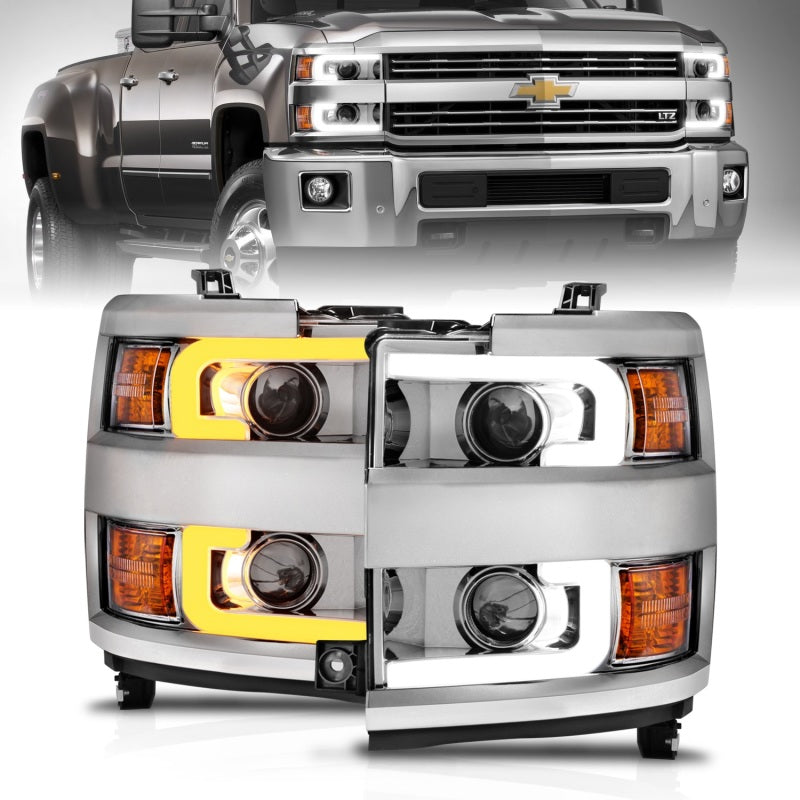 ANZO Projector Headlights 15-17 Chevrolet Silverado 2500HD / 3500HD Chrome w/ Chrome Rim-Headlights-Deviate Dezigns (DV8DZ9)