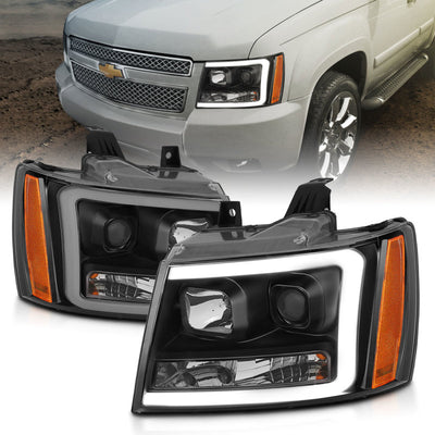 ANZO 07-14 Chevy Tahoe Projector Headlights w/ Plank Style Design Black w/ Amber-Headlights-Deviate Dezigns (DV8DZ9)