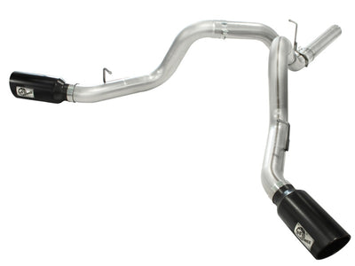 aFe MachForce XP Exhaust 4inch DP-Back All SS 2011-14 GM Diesel Trucks V8-6.6L LML Black Tips-Catback-Deviate Dezigns (DV8DZ9)