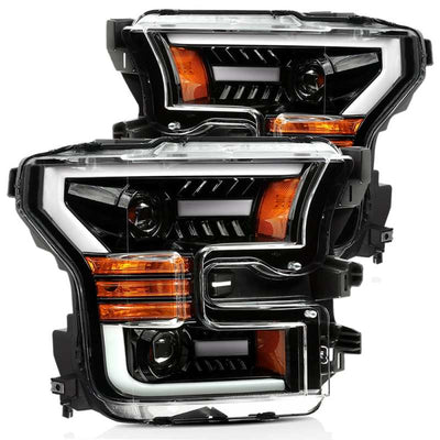 AlphaRex 15-17 Ford F-150 PRO-Series Proj Headlights Plank Style Gloss Blk w/Activ Light/Seq Signal-Headlights-Deviate Dezigns (DV8DZ9)