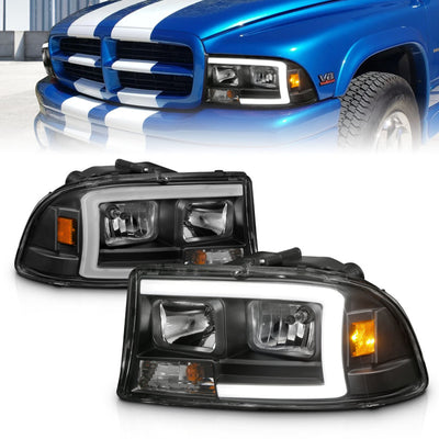 ANZO 97-04 Dodge Dakota/Durango Crystal headlight Set w/ Light Bar Black Housing-Headlights-Deviate Dezigns (DV8DZ9)