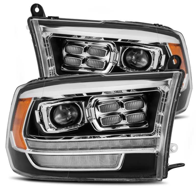 AlphaRex 09-18 Dodge Ram 1500HD PRO-Series Proj Headlight Plnk Style Blk w/Chrm Acc w/Seq Signal/DRL-Headlights-Deviate Dezigns (DV8DZ9)