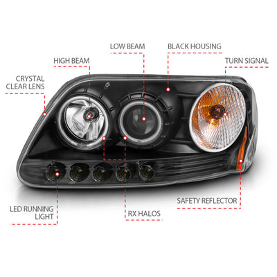 ANZO 1997-2003 Ford F-150 Projector Headlights w/ Halo Black (CCFL)-Headlights-Deviate Dezigns (DV8DZ9)