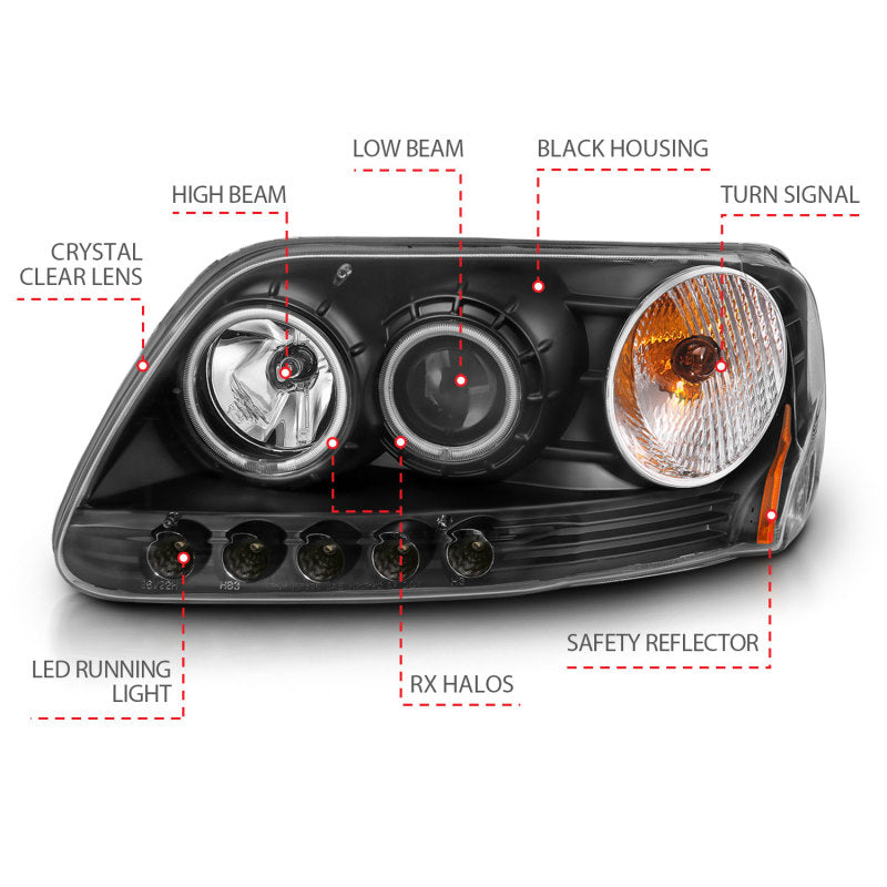 ANZO 1997-2003 Ford F-150 Projector Headlights w/ Halo Black (CCFL)-Headlights-Deviate Dezigns (DV8DZ9)