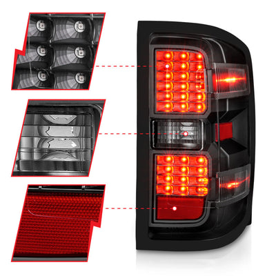 ANZO 15-19 Chevy Silverado 2500HD/3500HD (Factory Halogen Only) LED Tail Lights Black w/Clear Lens-Tail Lights-Deviate Dezigns (DV8DZ9)