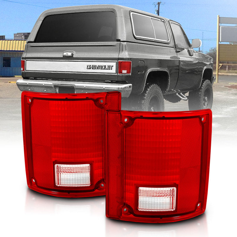 ANZO 1978-1991 Chevy Blazer Taillight Red/Clear Lens w/o Chrome Trim Fleetside (OE Replacement)-Tail Lights-Deviate Dezigns (DV8DZ9)