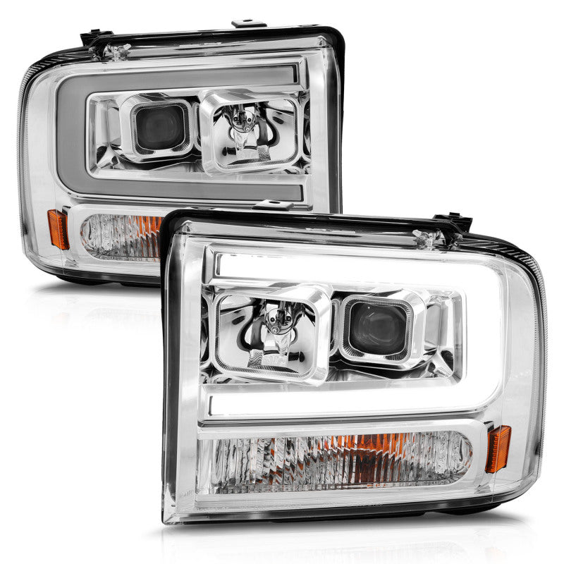 ANZO 99-04 Ford F250/F350/F450/Excursion (excl 99) Projector Headlights - w/Light Bar Chrome Housing-Headlights-Deviate Dezigns (DV8DZ9)