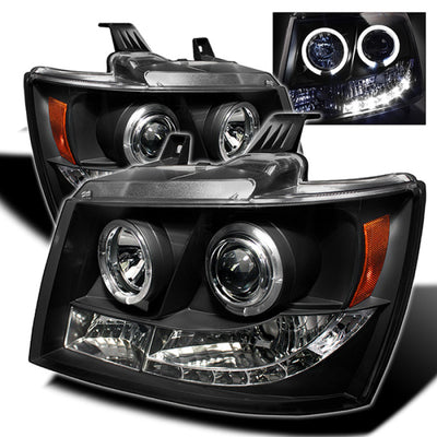 Spyder Chevy Suburban 1500 07-14 Projector Headlights LED Halo LED Blk PRO-YD-CSUB07-HL-BK-Headlights-Deviate Dezigns (DV8DZ9)