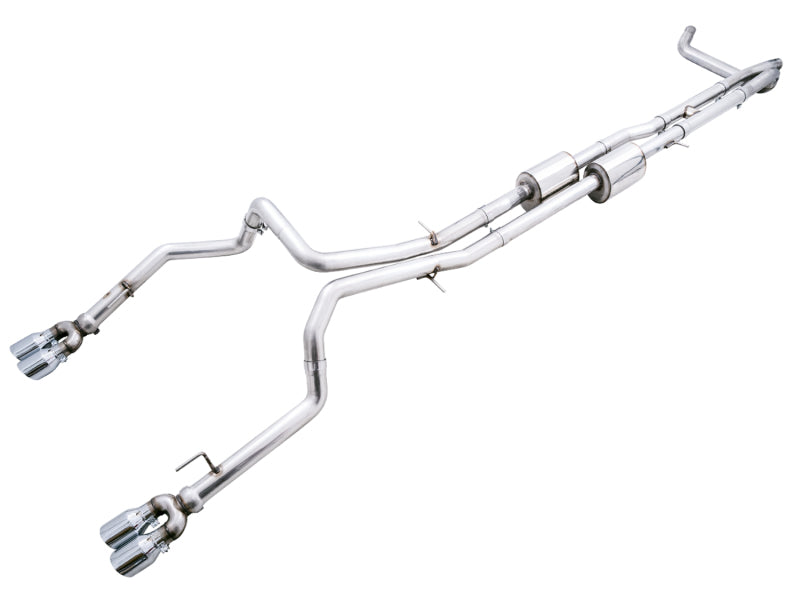 AWE Tuning 4th Gen GM 1500 6.2L 0FG Catback Split Rear Exit (w/ Bumper Cutouts) - Quad Chrome Tips-Catback-Deviate Dezigns (DV8DZ9)