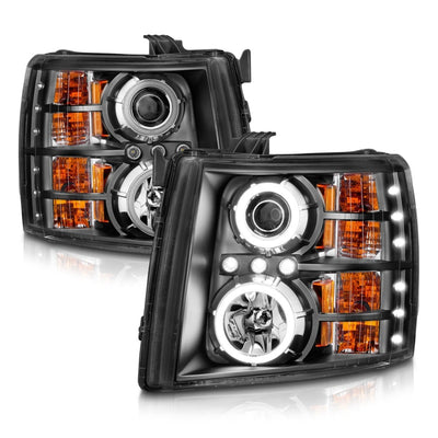 ANZO 2007-2013 Chevrolet Silverado 1500 Projector Headlights w/ Halo Black-Headlights-Deviate Dezigns (DV8DZ9)