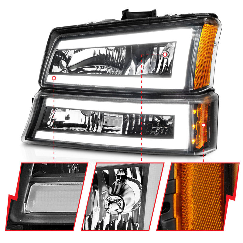 ANZO 2003-2006 Chevrolet Silverado 1500 Crystal Headlights w/ Light Bar Black Housing-Headlights-Deviate Dezigns (DV8DZ9)