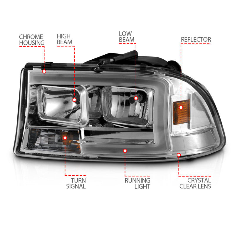 ANZO 97-04 Dodge Dakota/Durango Crystal headlight Set w/ Light Bar Chrome Housing-Headlights-Deviate Dezigns (DV8DZ9)