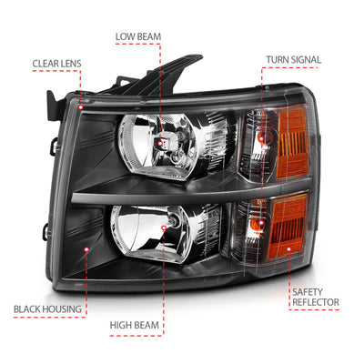 ANZO 2007-2013 Chevrolet Silverado Crystal Headlights Black-Headlights-Deviate Dezigns (DV8DZ9)