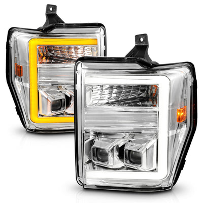 ANZO 08-10 Ford F-250 - F-550 Super Duty Projector Headlights w/ Light Bar Switchback Chrome Housing-Headlights-Deviate Dezigns (DV8DZ9)