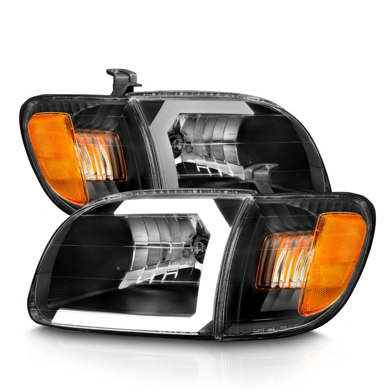 ANZO 00-04 Toyota Tundra (Fits Reg/Acc Cab Only) Crystal Headlights w/Light Bar Black w/Corner Light-Headlights-Deviate Dezigns (DV8DZ9)