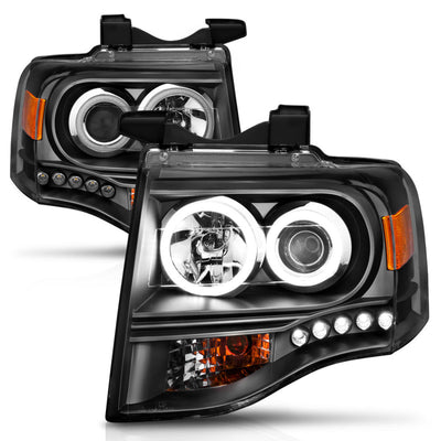 ANZO 2007-2014 Ford Expedition Projector Headlights w/ Halo Black-Headlights-Deviate Dezigns (DV8DZ9)