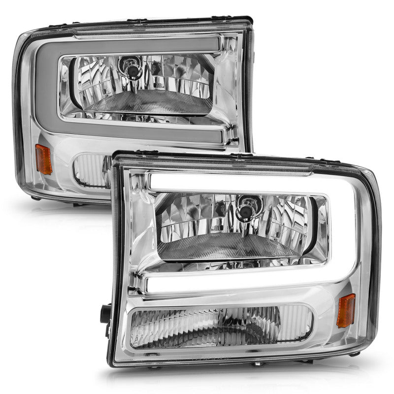 ANZO 99-04 Ford F250/F350/F450/Excursion (excl. 99) Crystal Headlights - w/ Light Bar Chrome Housing-Headlights-Deviate Dezigns (DV8DZ9)