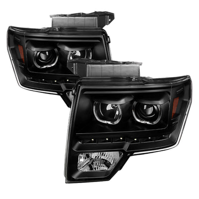 Xtune Ford F150 09-14 Projector Headlights Halogen Model Only LED Halo Black PRO-JH-FF15009-CFB-BK-Headlights-Deviate Dezigns (DV8DZ9)