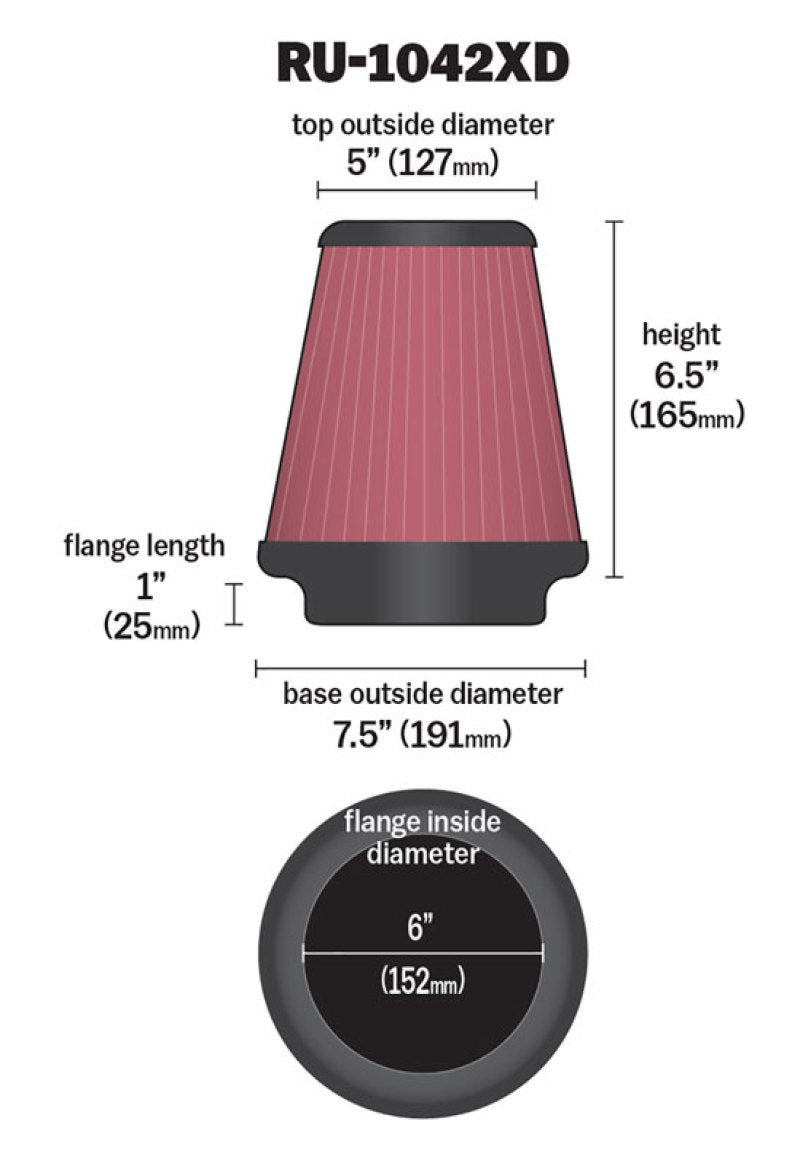 K&N Universal Clamp-On Air Filter 6in FLG / 7-1/2in B / 5in T / 6-1/2in H-Air Filters - Universal Fit-Deviate Dezigns (DV8DZ9)