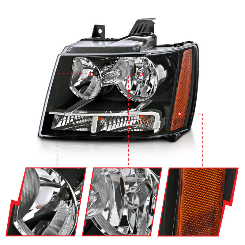 ANZO 2007-2014 Chevrolet Tahoe/Suburban Crystal Headlights Black-Headlights-Deviate Dezigns (DV8DZ9)