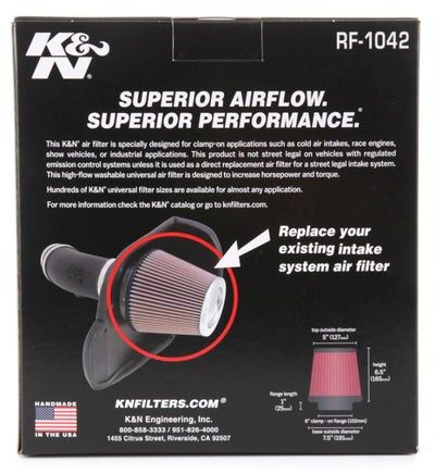 K&N Round Tapered Universal Air Filter 6in Flange ID x 7.5in Base OD x 5in Top OD x 6.5in Height-Air Filters - Universal Fit-Deviate Dezigns (DV8DZ9)