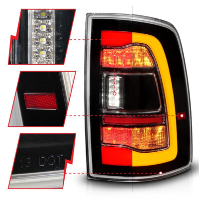 ANZO 09-18 Dodge Ram 1500 Sequential LED Taillights Black w/Switchback Amber Signal-Tail Lights-Deviate Dezigns (DV8DZ9)