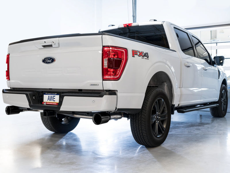 AWE 0FG 21+ Ford F150 Dual Split Rear Cat-Back Exhaust- 5in Diamond Black Tips-Catback-Deviate Dezigns (DV8DZ9)