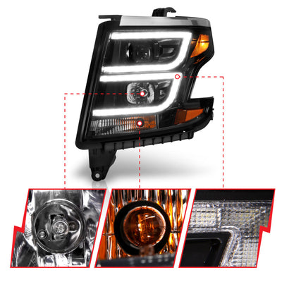 ANZO 2015-2020 Chevy Tahoe Projector Headlights Plank Style Black w/DRL-Headlights-Deviate Dezigns (DV8DZ9)