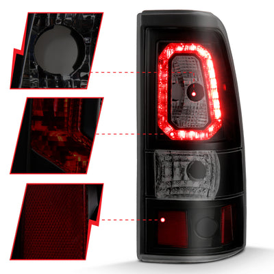 ANZO 2003-2006 Chevy Silverado 1500 LED Taillights Plank Style Black w/Smoke Lens-Tail Lights-Deviate Dezigns (DV8DZ9)