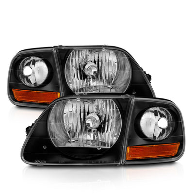 ANZO 1997-2003 Ford F150 Crystal Headlight Black w/ Parking Light-Headlights-Deviate Dezigns (DV8DZ9)