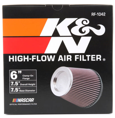 K&N Round Tapered Universal Air Filter 6in Flange ID x 7.5in Base OD x 5in Top OD x 6.5in Height-Air Filters - Universal Fit-Deviate Dezigns (DV8DZ9)