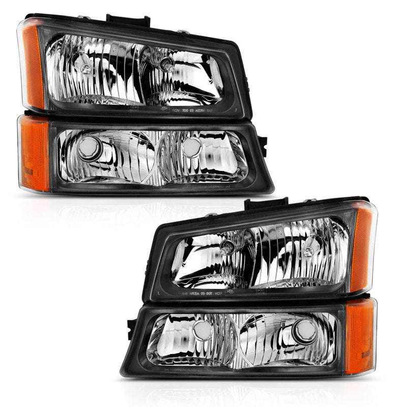 ANZO 2003-2006 Chevy Silverado Crystal Headlight w/ Signal Light Black Amber (4 pcs)-Headlights-Deviate Dezigns (DV8DZ9)