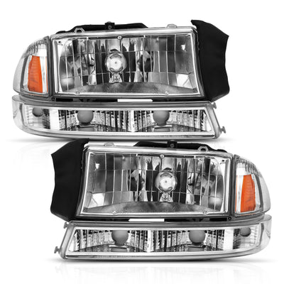 ANZO 1997-2004 Dodge Dakota Crystal Headlight Set Chrome Amber-Headlights-Deviate Dezigns (DV8DZ9)