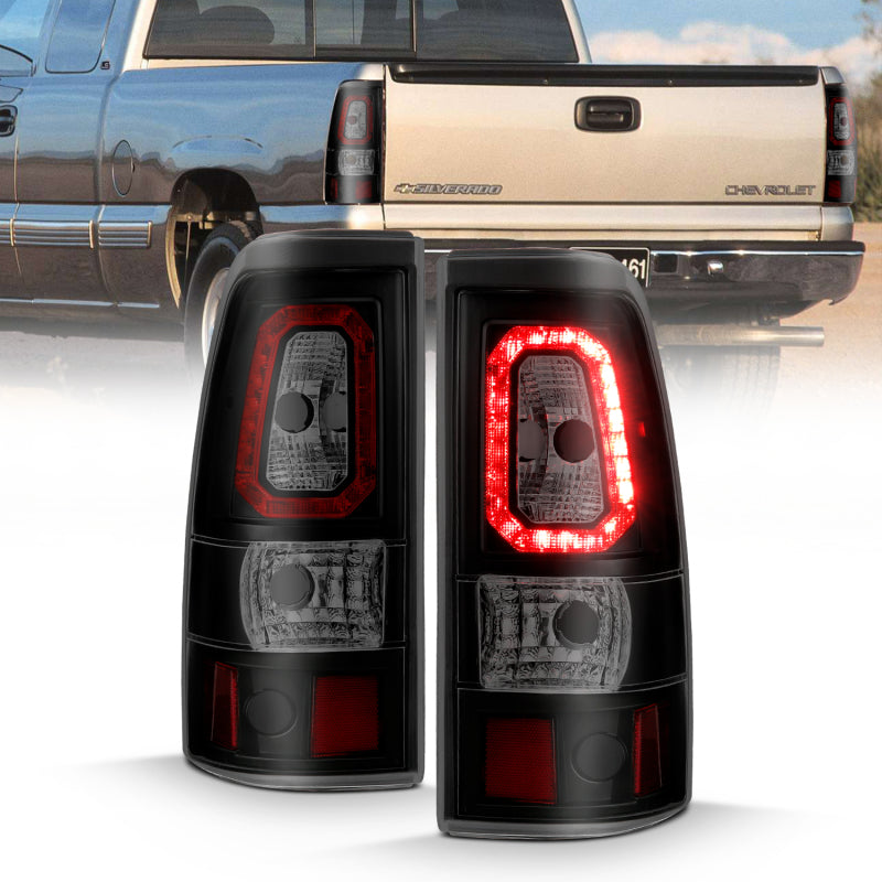 ANZO 2003-2006 Chevy Silverado 1500 LED Taillights Plank Style Black w/Smoke Lens-Tail Lights-Deviate Dezigns (DV8DZ9)