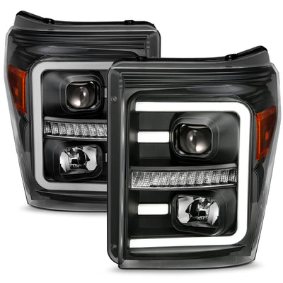 ANZO 2011-2016 Ford F250 Projector Headlights w/ Plank Style Switchback Black w/ Amber-Headlights-Deviate Dezigns (DV8DZ9)