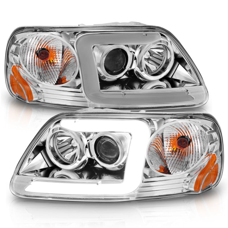 ANZO 1997-2003 Ford F-150 Projector Headlights w/ Light Bar Chrome Housing-Headlights-Deviate Dezigns (DV8DZ9)