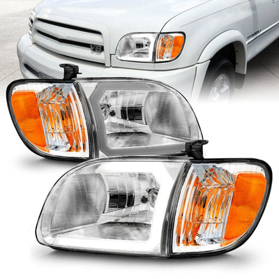 ANZO 00-04 Toyota Tundra (Reg/Acc Cab Only) Crystal Headlights w/Lgt Bar Chrome w/Corner Lights 2pc-Headlights-Deviate Dezigns (DV8DZ9)