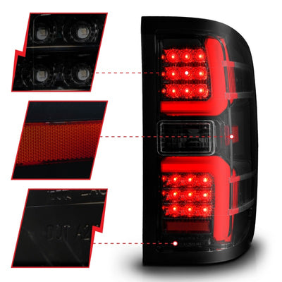 ANZO 15-19 Chevrolet Silverado 2500 HD/3500 HD LED Taillight w/ Sequential Black Housing/Smoke Lens-Tail Lights-Deviate Dezigns (DV8DZ9)