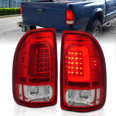 ANZO 1997-2004 Dodge Dakota LED Taillights Chrome Housing Red Lens Pair-Tail Lights-Deviate Dezigns (DV8DZ9)